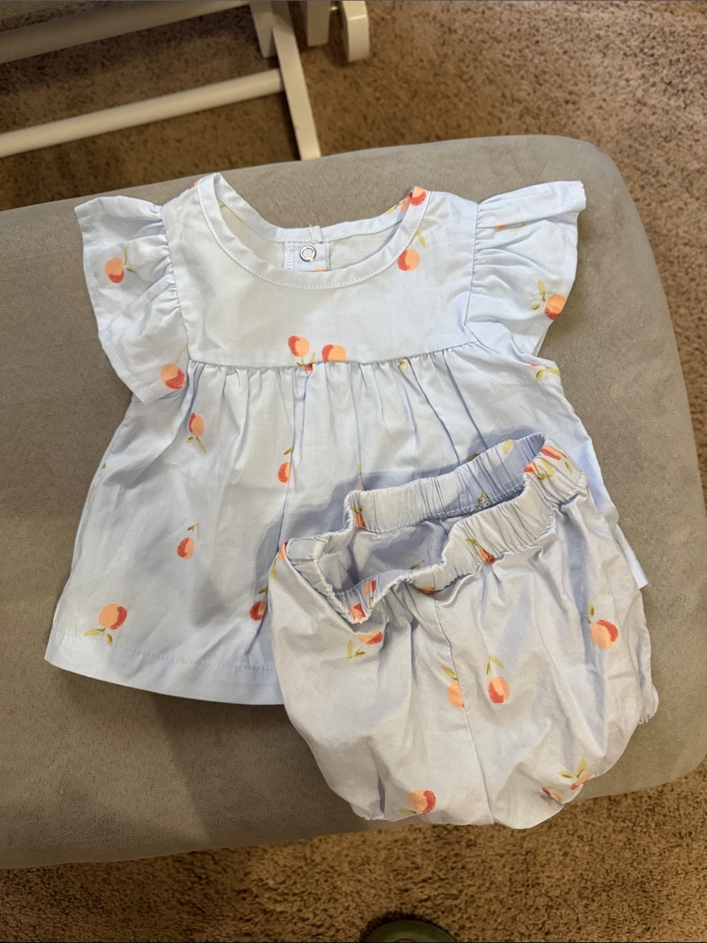 Baby Girls Light Blue Peach Print Top & Bloomers Set